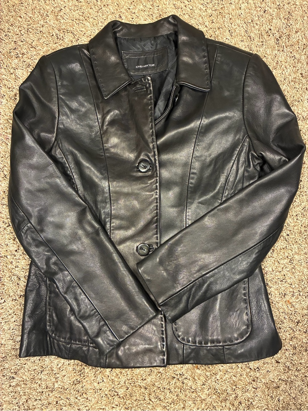 VTG y2k 90s Jones New York 100% Genuine Leather 3 Button Jacket Blazer